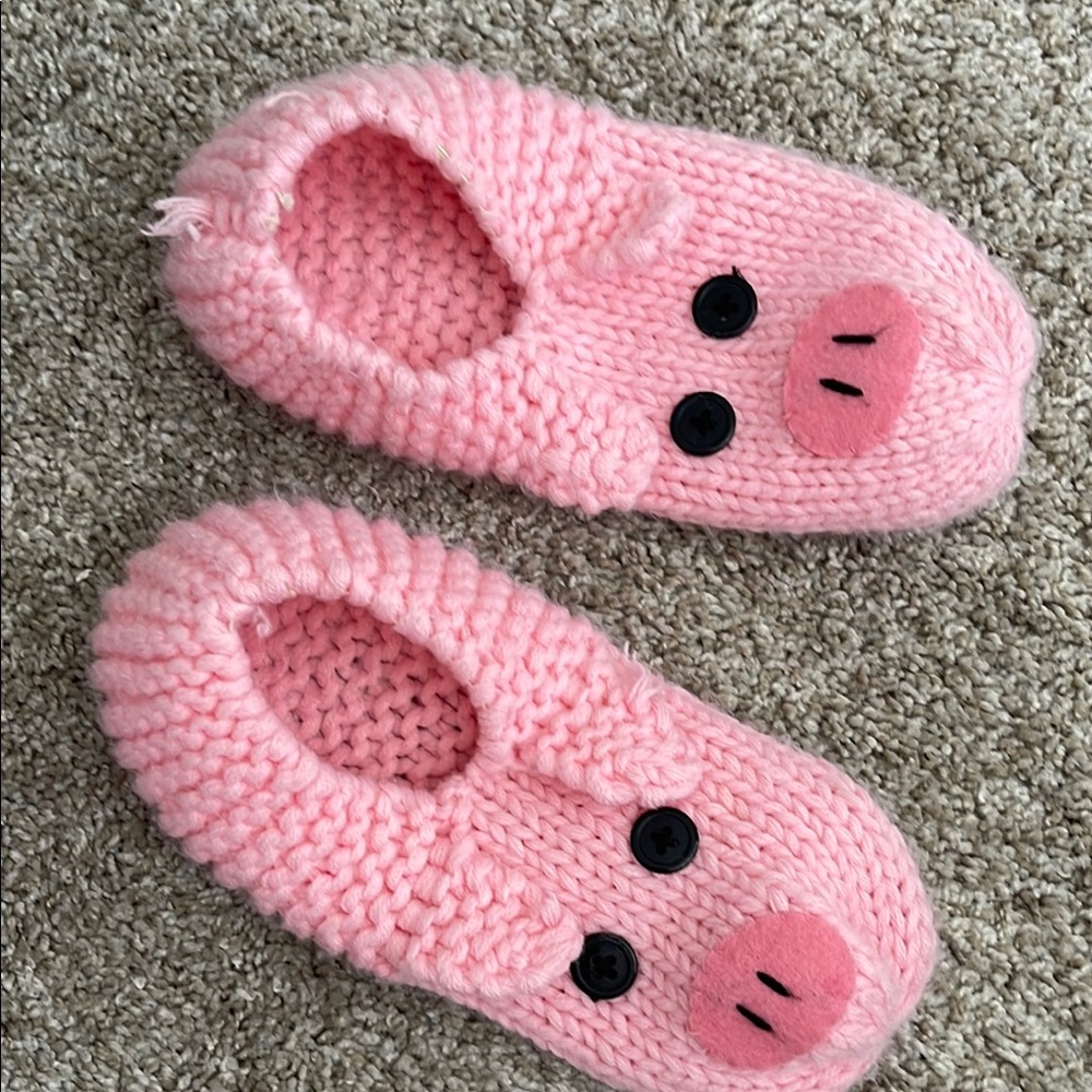 Cozy Pink Knit Piggy Slippers